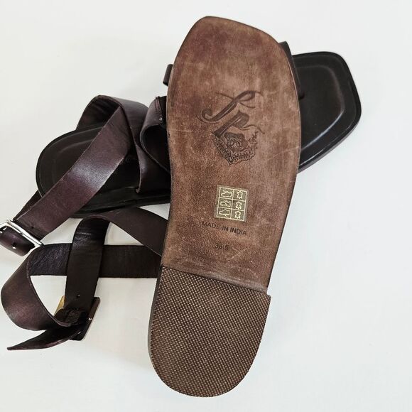 NWOB Free People Collection Romeo Square Toe Wrap Sandal in Chocolate Brown - Picture 13 of 14